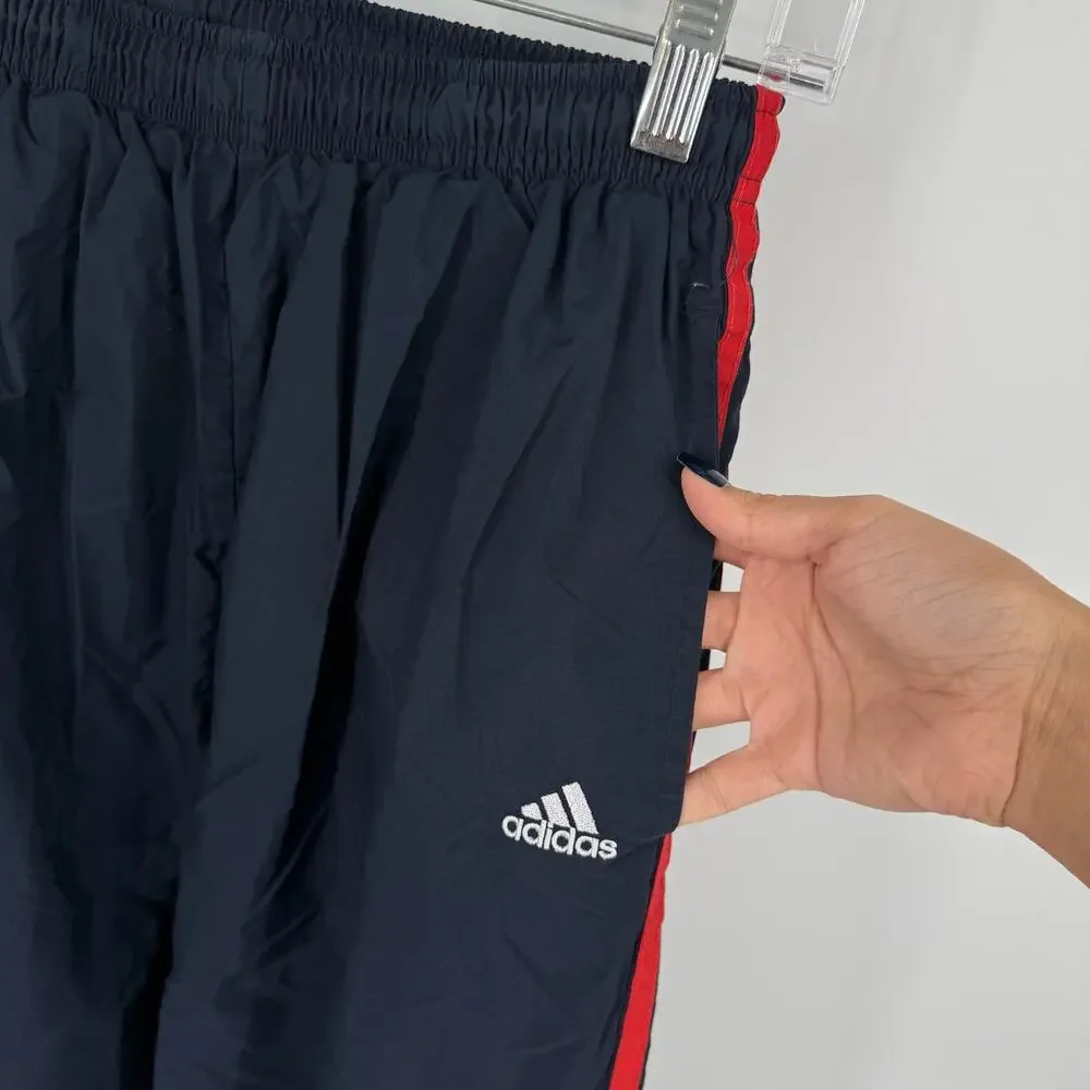 VTG y2k Men's Blue Red Adidas Lined Wide Leg Baggy Windbreaker Track Pants Sz M
